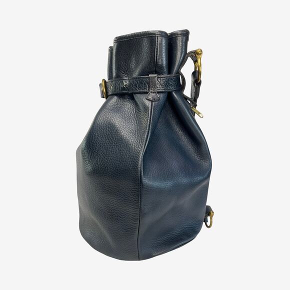 Mulberry Navy Pebbled Leather Drawstring Bucket Bag Plaid Lining England - Picture 12 of 15